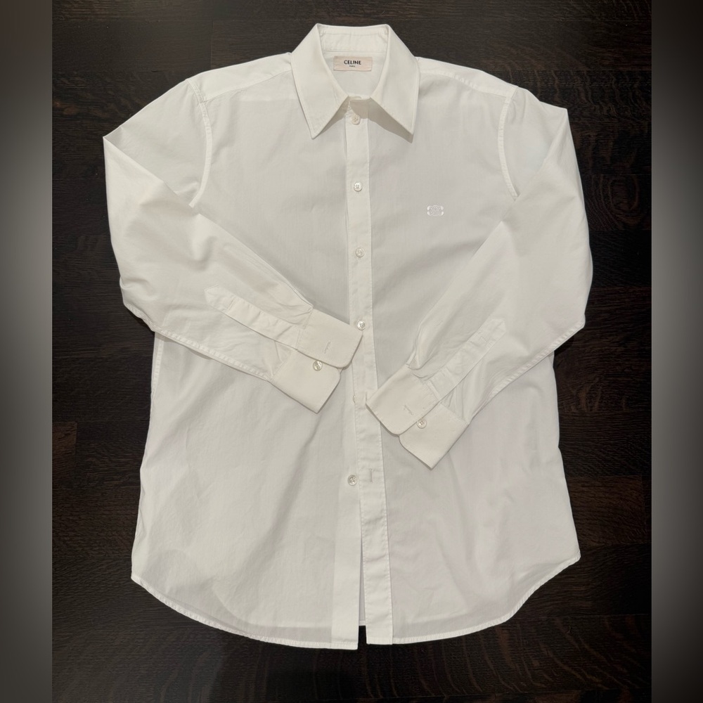CELINE Women's Tomboy Cotton Poplin Shirt In White Size 36